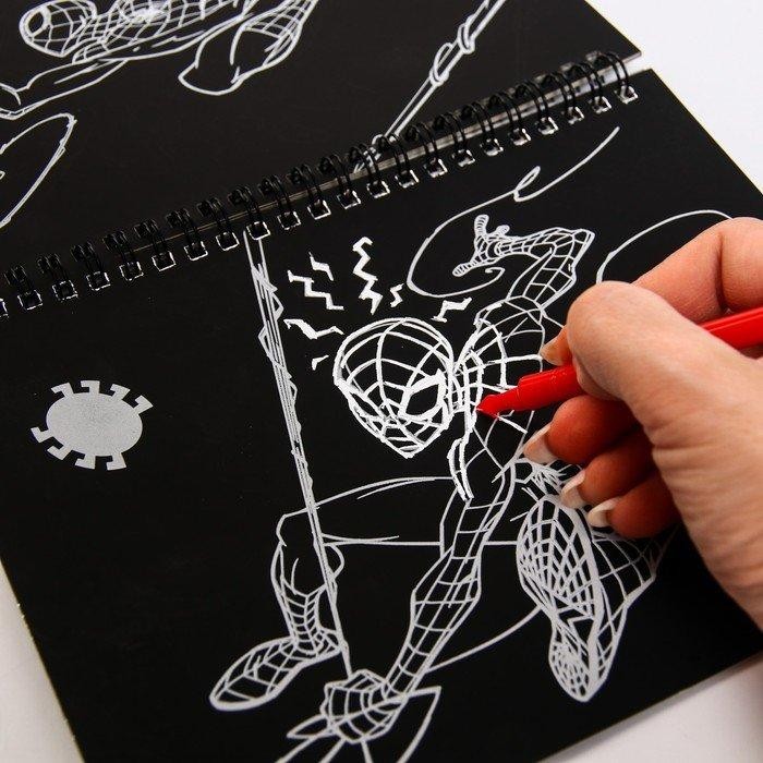 Гравюры для мальчиков «Человек-паук», набор для творчества с заданиями, цветной фон, 8 гравюр