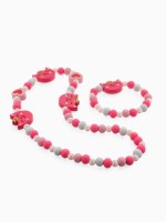 Набор детский «Выбражулька» 2 предмета: бусы, браслет, кошечка в короне, красно-розовый