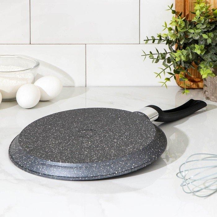 Сковорода блинная «Гранит», d=20 см, пластиковая ручка, антипригарное покрытие, цвет серый
