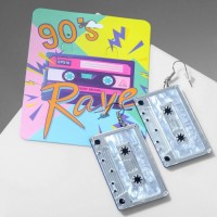 Серьги акриловые «Кассета» надпись, цвет серебро