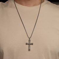 Кулон унисекс «Крестик» плетение, цвет чернёное серебро, 60 см