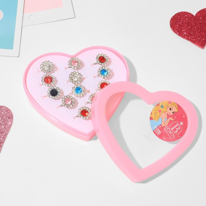 Кольца детские Выбражулька «Подсолнухи», набор 12 шт. цвет МИКС в серебре, безразмерное