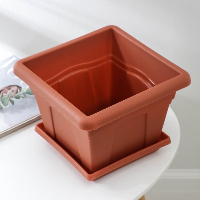 Горшок с поддоном «Квадро», 8,1 л, цвет терракотовый