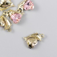 Декор для творчества металл, стразы "Дельфин с сердцем" золото 1,2х2 см