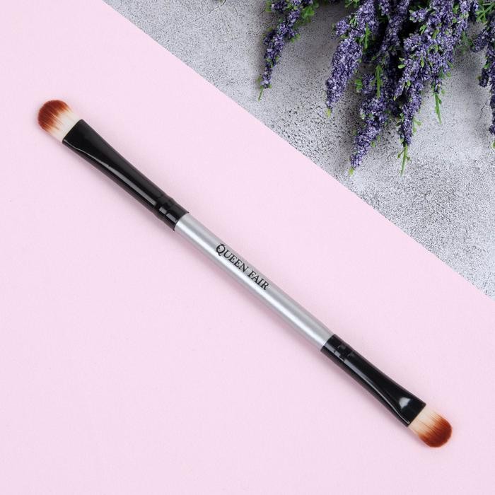 Кисть для макияжа, двусторонняя, 14 см, цвет чёрный/серебристый