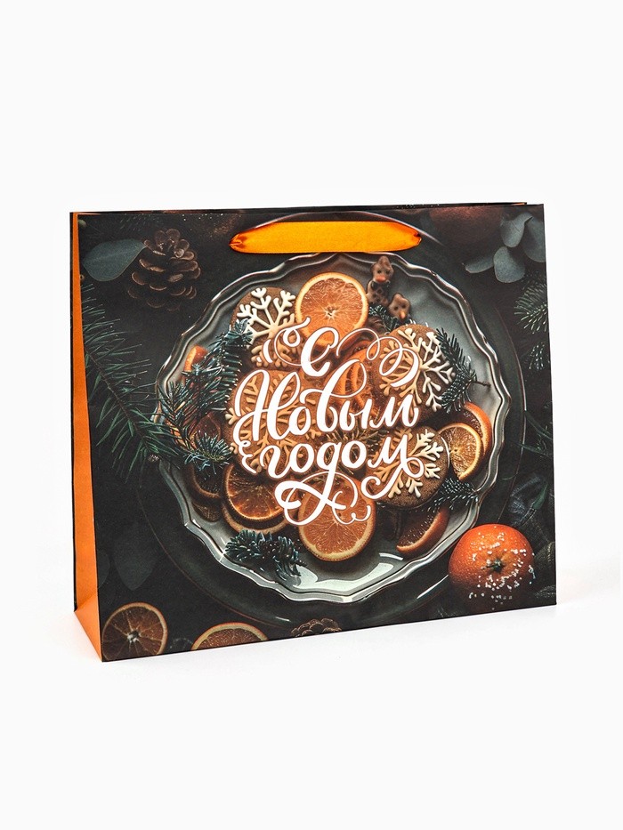 Пакет подарочный крафтовый, «Атмосфера Нового Года», 30×26×9 см