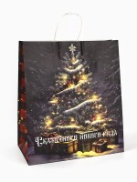 Пакет бумажный подарочный новогодний крафт «Сказочный Новый Год» 32×17.5×37 см