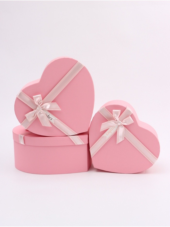 Набор подарочных коробок сердце 3 в 1, розовый матовый, 31×27×13.3; 28×25×11.7; 26×23×10.3 см
