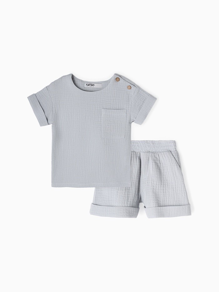 Костюм (рубашка и шорты ) детский KAFTAN «Муслин», размер 26 (80-86 см), серый