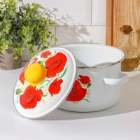 Кастрюля «Маки», 3 л, эмалированная крышка, индукция, цвет белый