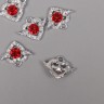 Декор для творчества металл, стразы "Сердце" серебро, красный 1,5х1,8х0,6 см