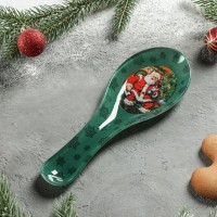 Подставка под ложку Доляна «Счастливый Санта», 21×7,5×1,4 см, цвет зелёный