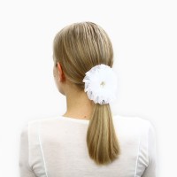 Бант для волос на резинке школьный, белый, 11 см, Принцессы