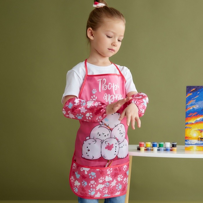 Набор детский для творчества Этель "Котики" фартук 49 х 39 см и нарукавники