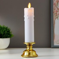 Ночник с эффектом живого пламени "Свеча большая" LED от батареек 2xААА золото 7х7х21 см RISALUX  516