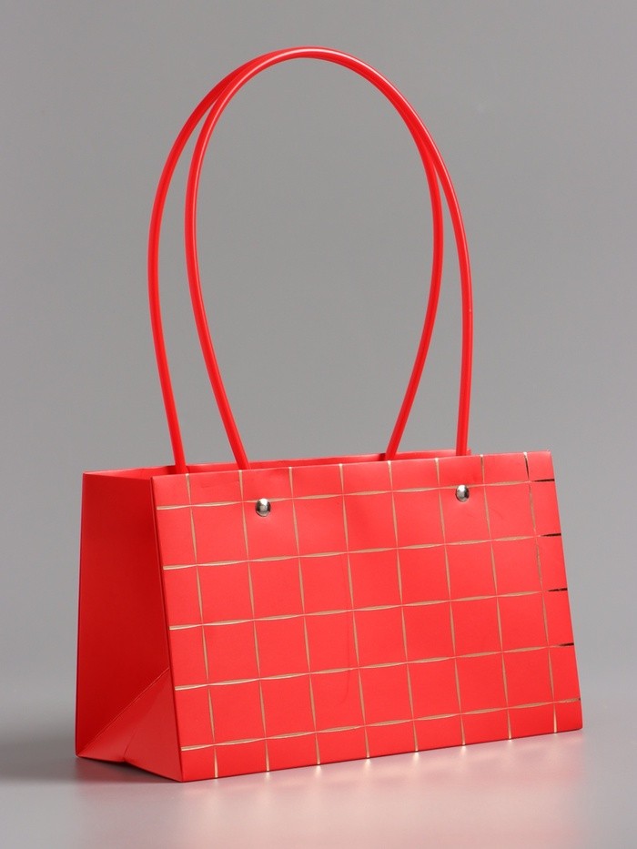 Сумка переноска для цветов, влагостойкая, красная. с тиснением, 22×10.5×13.5±5% см