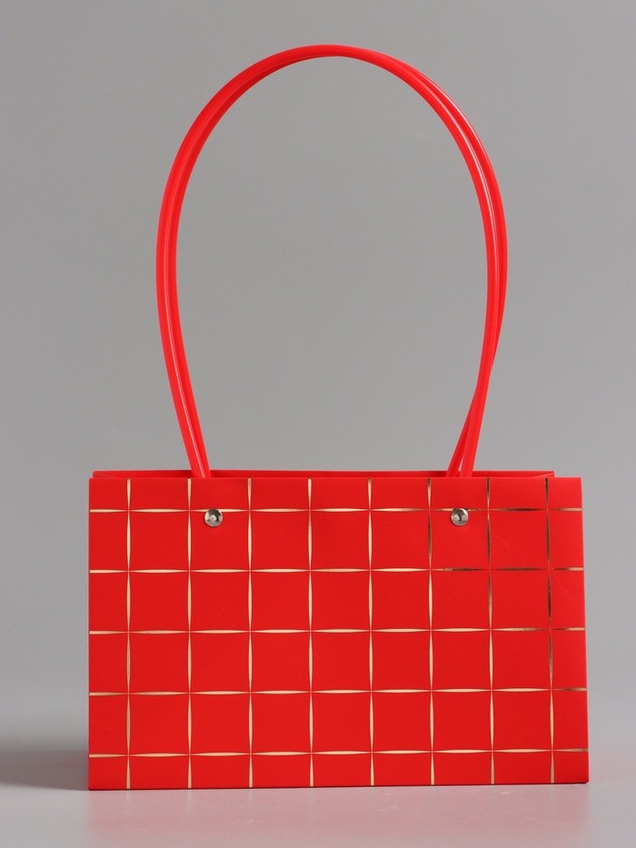 Сумка переноска для цветов, влагостойкая, красная. с тиснением, 22×10.5×13.5±5% см