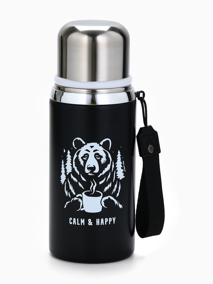 Термос Calm and happy, чёрный, 600 мл
