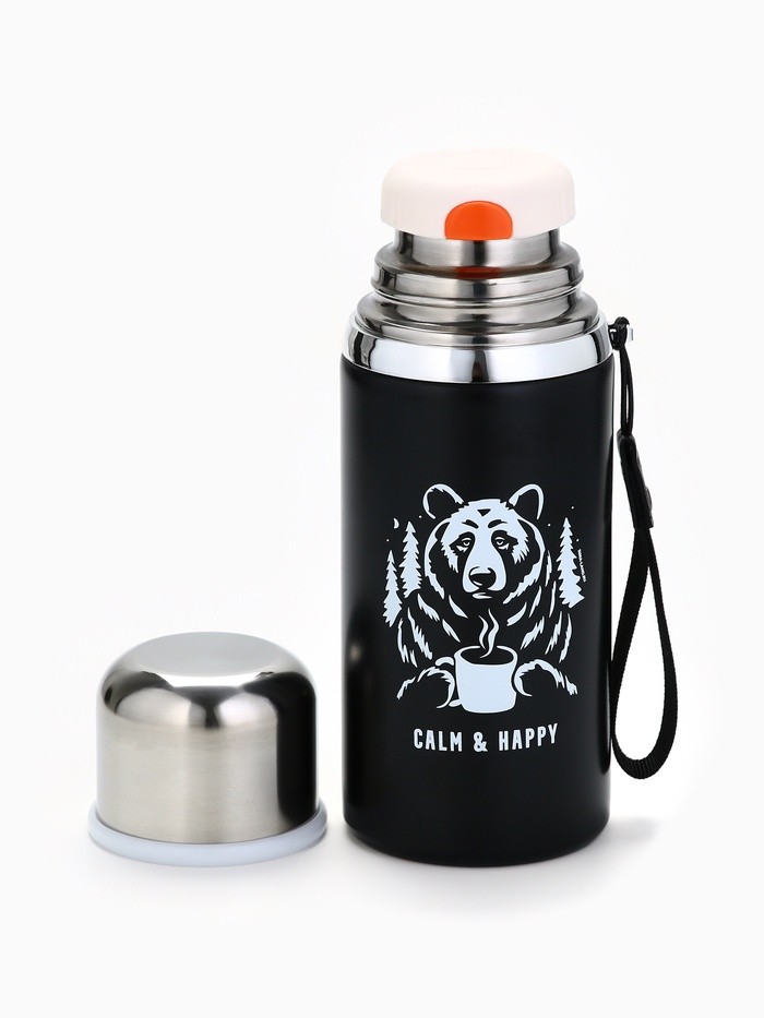 Термос Calm and happy, чёрный, 600 мл