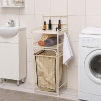 Стеллаж с корзиной для белья 2-х ярусный, 38×35×105 см, цвет белый