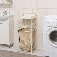 Стеллаж с корзиной для белья 2-х ярусный, 38×35×105 см, цвет белый