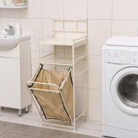 Стеллаж с корзиной для белья 2-х ярусный, 38×35×105 см, цвет белый