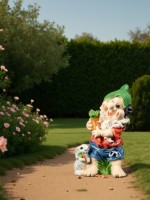 Садовая фигура из полистоуна «Гном с зайцем и морковкой», 44×25×28 см, МИКС