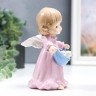 Сувенир керамика "Ангелочек в розовом платье, с цыплятами в подоле" 15 см