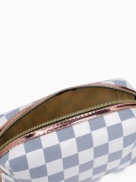 Косметичка на молнии женская, маленькая, с рисунком «Шахматная доска», серая