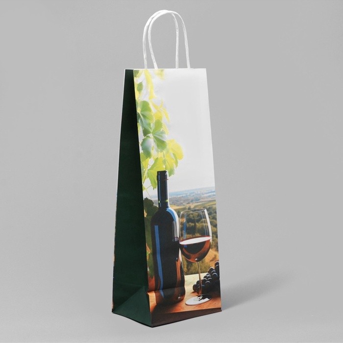 Пакет подарочный под бутылку, упаковка, «Вино», белый крафт, 13×36×10 см