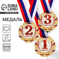 Медаль призовая «2 место» золотая 075, d=6.5 см, с лентой