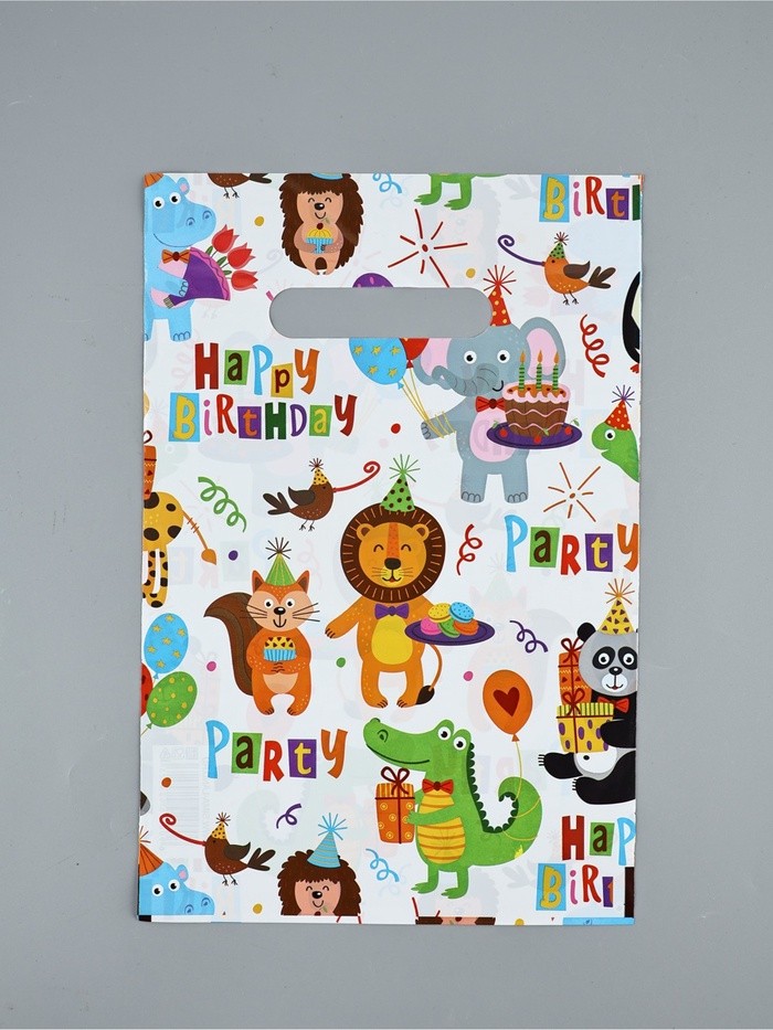 Пакет «Вечеринка зверят», полиэтиленовый, с вырубной ручкой, 20×30 см, 30 мкм