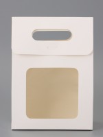 Подарочная коробка - пакет, с окном, белый, на липучке, с вырубной ручкой, 20×14×8 см