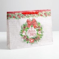 Пакет подарочный новогодний крафтовый «Спешу поздравить с Новым годом», L 40×31×9 см