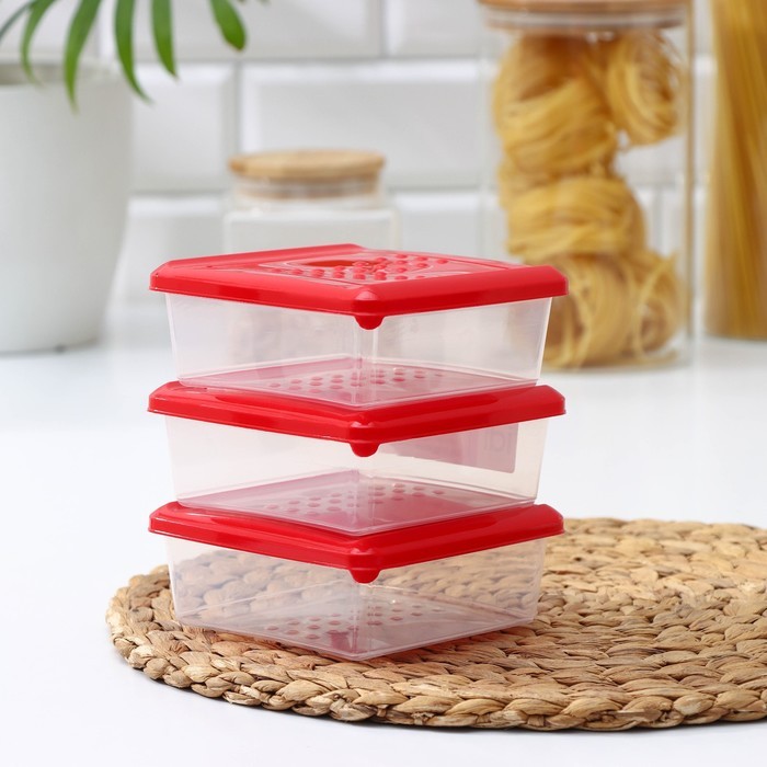 Набор контейнеров пищевых Asti, 3 шт: 500 мл, квадратный, цвет красный