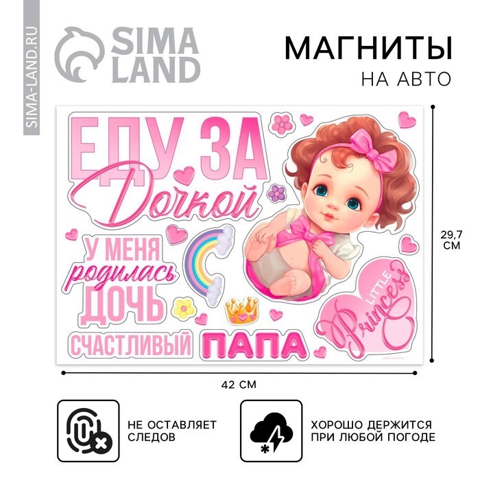 Набор магнитов на авто «Еду за дочкой», на выписку, 42 см × 29.7 см