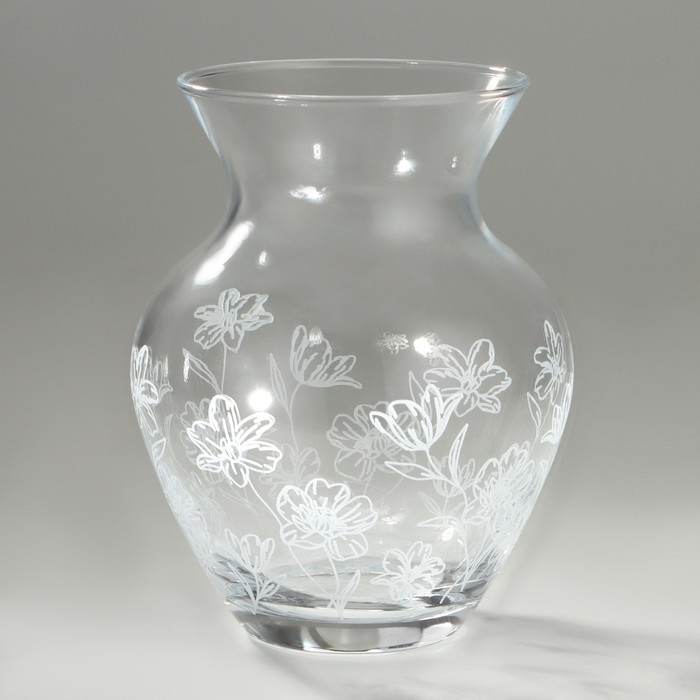 Ваза для цветов стекло «Цветы» стеклянная, прозрачная, 14,4 см, 700 мл.
