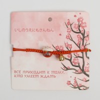 Браслет «Котик» на нити, нэко, красный в золоте