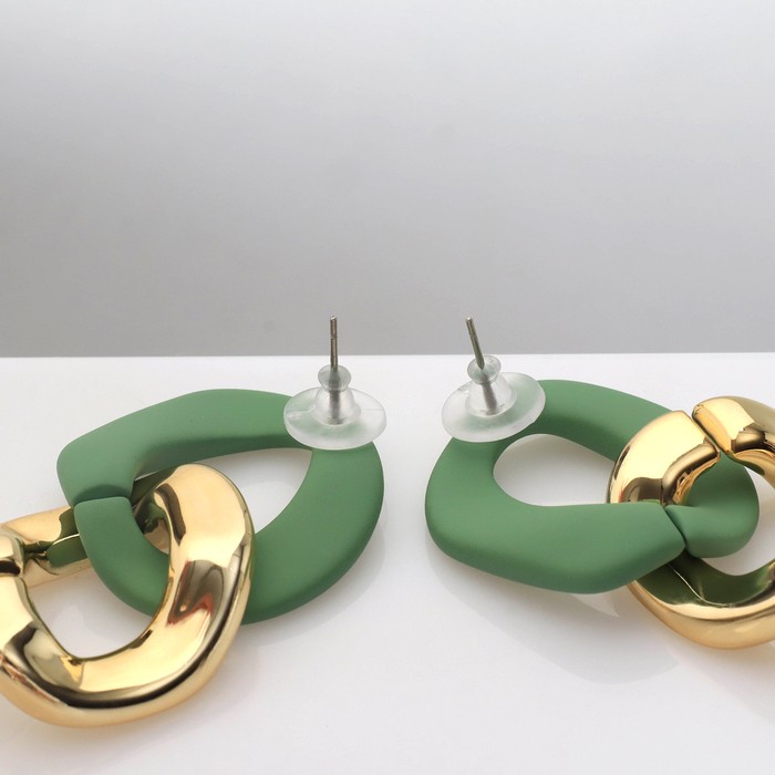 Серьги пластик «Цепь» 2 звена, цвет мятный в золоте