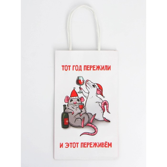 Набор пакетов новогодних крафтовых 5 штук «С Новым годом тебя!», 21×12×9 см