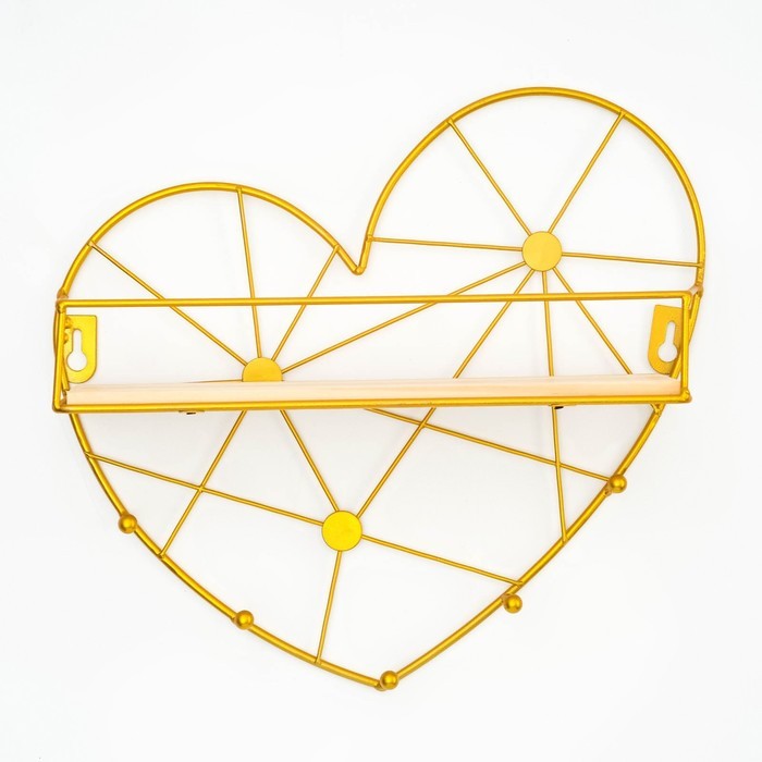 Вешалка настенная с полкой «Сердце», крючки декоративные, с подсветкой, 5 крючков, золото