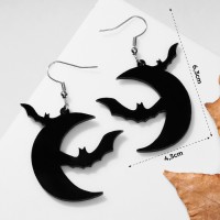 Серьги акриловые «Ночь» месяц и летучие мыши, цвет чёрный в серебре