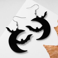 Серьги акриловые «Ночь» месяц и летучие мыши, цвет чёрный в серебре