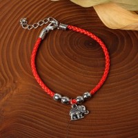 Браслет-оберег «Красная нить» талисман защиты, процветание и успех, цвет чернёное серебро, 20 см