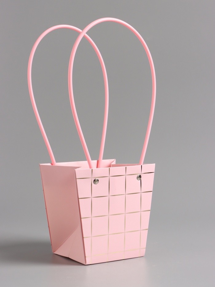 Сумка переноска для цветов, розовая, влагостойкая, с тиснением, 13×9.5×13±5% см