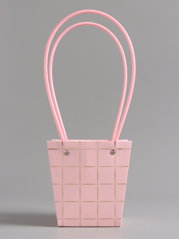 Сумка переноска для цветов, розовая, влагостойкая, с тиснением, 13×9.5×13±5% см