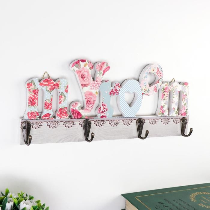 Крючки декоративные дерево "Цветочная надпись" МИКС 12х29,5х5 см