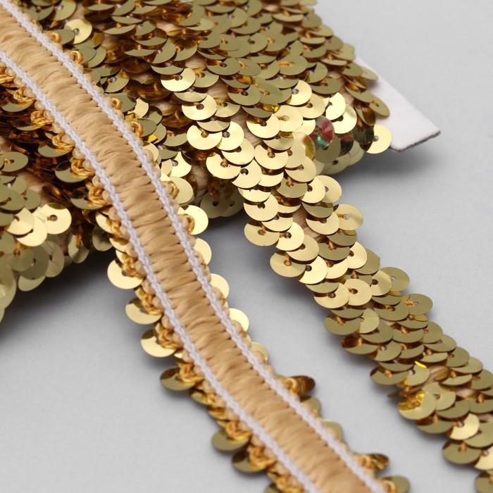 Тесьма декоративная с пайетками, на резинке, 2 см, 9 ± 0,5 м, цвет серебряный