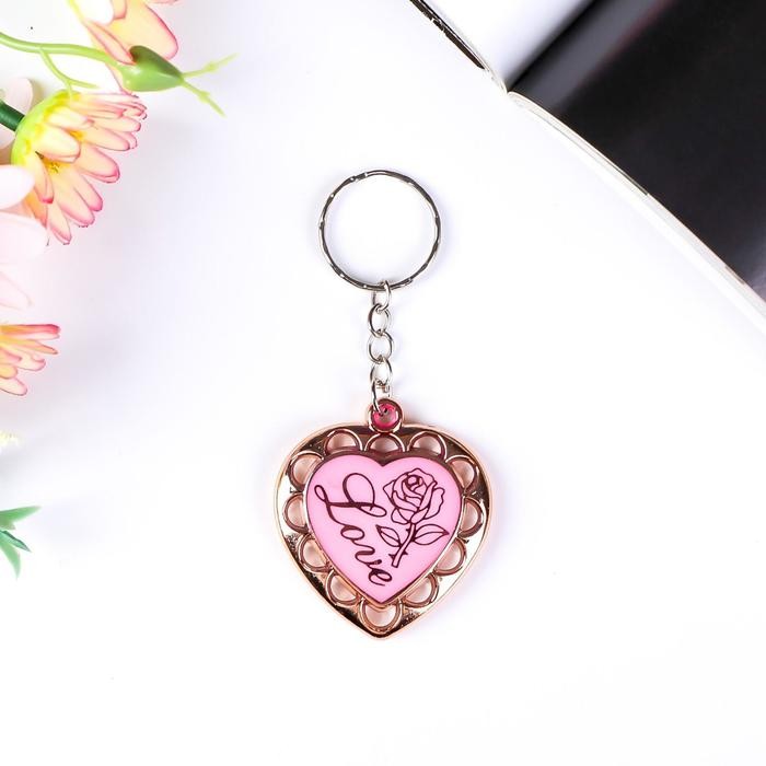 Брелок пластик под металл "Сердце с розой ажур" МИКС 4х4 см