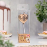 Свеча для торта "Сердце" грани, шампань